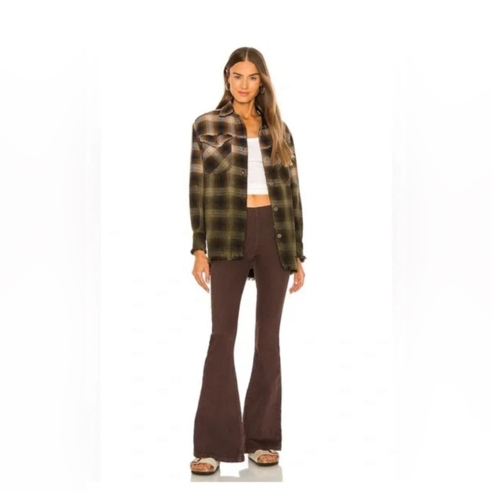 We The Free Penny Pull On Medium Rise Brown Flared Flat Front Denim Jeans (31)